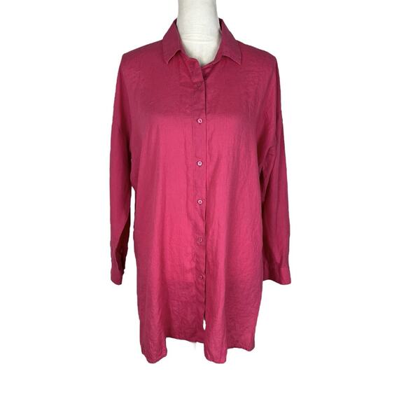 Eileen Fisher Organic Handkerchief Linen Button Up Shirt Collared Pink Size XS - Picture 1 of 6